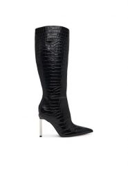 Guess Kozaki FLFCYY LEP11 Czarny. Czarne kozaki damskie Guess, z aplikacjami, ze skóry, bez obcasa, na szpilce, bez zapięcia. Za 1,139.00 zł.