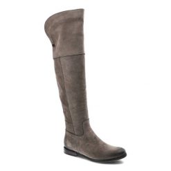 Szare Kozaki Carinii Skórzane Buty Damskie. Szare kozaki damskie Carinii, bez wzorów, z nubiku, bez obcasa, na obcasie, bez zapięcia. Za 379.00 zł.