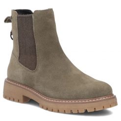 Skórzane botki damskie sztyblety khaki Filippo DBT7935. Brązowe botki damskie Filippo, bez wzorów, ze skóry, bez obcasa, bez zapięcia. Za 259.99 zł.