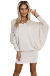 Nietoperzowa Sukienka z Brokatem - Beżowa. Brązowe sukienki damskie Numoco, l, bez wzorów, z elastanu, wizytowe, bez kołnierzyka, bez ramiączek. Za 189.90 zł.