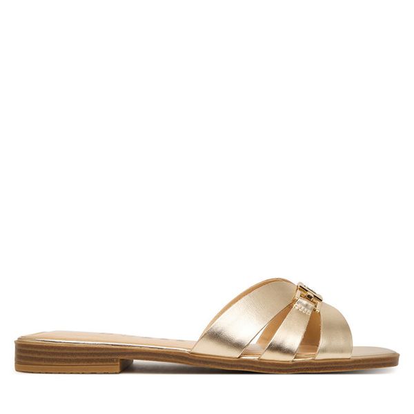 Klapki Guess. Żółte klapki damskie Guess, z aplikacjami, bez obcasa, bez zapięcia. Za 399.99 zł.