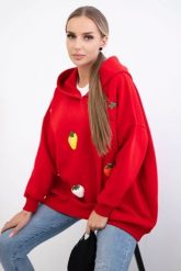 Bluza ocieplana z motywem truskawek czerwona. Czerwone bluzy damskie KESI, l, bez wzorów, z bawełny, bez ramiączek, bez kaptura. Za 313.67 zł.