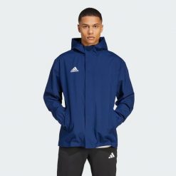Kurtka piłkarska męska Adidas Entrada 22 All-Weather. Czarne kurtki męskie Adidas, m, bez wzorów, z poliesteru, sportowe, bez kaptura. Za 176.68 zł.