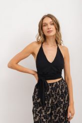 TOP ZORA CZARNY L - Flawless. Czarne topy damskie Flawless, l, bez wzorów, ze skóry, wakacyjne, bez kołnierzyka, bez ramiączek. Za 105.00 zł.