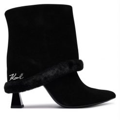 Botki KARL LAGERFELD. Czarne botki damskie KARL LAGERFELD, bez wzorów, bez obcasa, na słupku, bez zapięcia. Za 1,059.00 zł.