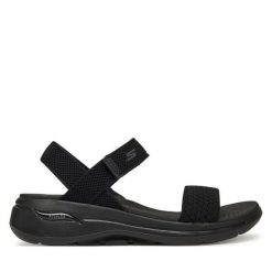 Sandały Skechers. Czarne sandały damskie Skechers, bez wzorów, bez obcasa, na koturnie, bez zapięcia. Za 229.99 zł.