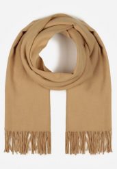 Ciemnobeżowy Gładki Szalik z Frędzlami Vetiela. Brązowe szaliki damskie Born2be, na zimę, bez wzorów, z jeansu. Za 34.99 zł.