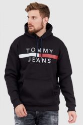 TOMMY JEANS Czarna bluza męska z odblaskowym logo. Czarne bluzy męskie Tommy Jeans, l, bez wzorów, z jeansu, z kapturem. W wyprzedaży za 255.99 zł.