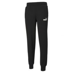 Męskie spodnie dresowe z logo Essentials PUMA Black. Czarne spodnie sportowe męskie Puma, m, bez wzorów, z bawełny, na fitness i siłownię. W wyprzedaży za 178.70 zł.