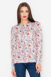 Ecru Klasyczna Bluza w Kolorowe Kwiaty. Bluzy damskie Figl, l, bez wzorów, z materiału, klasyczne, bez ramiączek, bez kaptura. Za 209.00 zł.