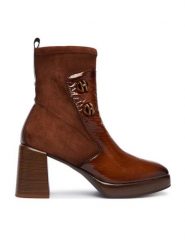 Hispanitas Botki HI254228 Brązowy. Brązowe botki damskie Hispanitas, bez wzorów, z lakierowanej skóry, bez obcasa, na słupku, bez zapięcia. Za 749.99 zł.