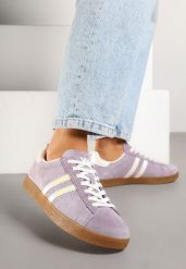 Fioletowe Sneakersy Tenisówki Ozdobione Paskami Nilavara. Fioletowe trampki i tenisówki damskie Renee, bez wzorów, z jeansu, bez zapięcia. Za 159.99 zł.