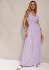 Fioletowa Taliowana Sukienka z Wiskozy Wykończona Gumkami w Talii i Kopertowym Dekoltem Kairidia. Fioletowe sukienki damskie Renee, na co dzień, m, bez wzorów, z wiskozy, eleganckie, bez kołnierzyka, bez ramiączek, maxi, dopasowane. Za 49.99 zł.