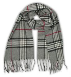 Szalik Szary w Kratkę, Miękki, Delikatny, z Frędzlami, Miękki, Cashmink -V.Fraas. Szare szaliki męskie V. Fraas, bez wzorów, z materiału. Za 65.00 zł.