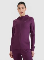 4F Bluza treningowa regular szybkoschnąca damska - fioletowa M. Fioletowe bluzy damskie 4F, m, bez wzorów, z dzianiny, sportowe, bez ramiączek, z kapturem. W wyprzedaży za 169.99 zł.