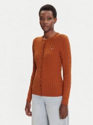 Gant Kardigan 4800103 Brązowy Slim Fit. Brązowe kardigany damskie GANT, xs, bez wzorów, z bawełny, bez kołnierzyka. Za 569.99 zł.