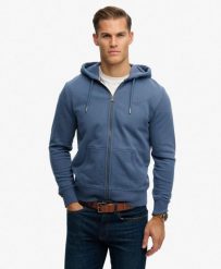 Superdry Bluza z kapturem Essential Logo pół szczotkowana – Vintage Indigo. Niebieskie bluzy damskie Superdry, s, bez wzorów, z bawełny, vintage, bez ramiączek, z kapturem. Za 311.20 zł.