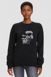 KARL LAGERFELD Czarna damska bluza z cyrkoniami Ikon Rs Duo, Rozmiar M. Czarne bluzy damskie KARL LAGERFELD, m, bez wzorów, eleganckie, bez ramiączek, bez kaptura. W wyprzedaży za 389.99 zł.