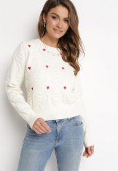 Beżowy Sweter o Klasycznym Fasonie z Ozdobnym Haftem Aggela. Brązowe swetry nierozpinane damskie Born2be, m, bez wzorów, klasyczne, bez kołnierzyka, bez ramiączek. Za 89.99 zł.