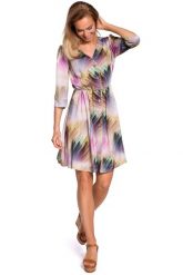 Wzorzysta Rozkloszowana Sukienka z Guzikami - Model 1. Sukienki damskie MOE, l, bez wzorów, z elastanu, wizytowe, bez kołnierzyka, bez ramiączek, rozkloszowane. Za 309.90 zł.