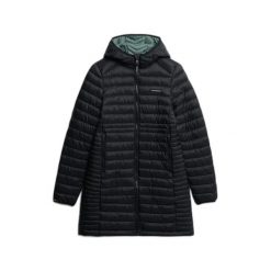 Damska długa kurtka Superdry Fuji Lite. Czarne kurtki sportowe damskie Superdry, na zimę, m, bez wzorów, z materiału, bez ramiączek, bez kaptura, trekkingowe. Za 603.95 zł.