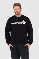 DSQUARED2 Czarna bluza męska z białym logo z liściem, Rozmiar XXL. Czarne bluzy męskie Dsquared2, l, bez wzorów, bez ramiączek, bez kaptura. W wyprzedaży za 999.99 zł.