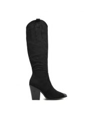 DeeZee Kowbojki 9353-1A Czarny. Czarne kozaki damskie DeeZee, bez wzorów, z materiału, bez obcasa, na słupku, bez zapięcia. Za 249.99 zł.