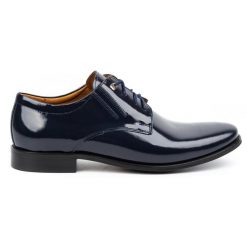 Olivier Buty meskie skórzane wizytowe lakierki 480 granatowe niebieskie. Niebieskie buty wizytowe męskie bez wzorów, z materiału, bez obcasa, bez zapięcia. Za 453.66 zł.