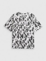 4F T-shirt oversize z nadrukiem męski - multikolor L. T-shirty męskie 4F, l, bez wzorów, z bawełny, bez kołnierzyka, bez ramiączek. Za 79.99 zł.