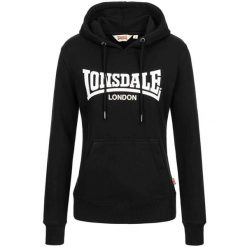 Bluza damska z kapturem Lonsdale Flookburgh. Czarne bluzy damskie Lonsdale, l, bez wzorów, z bawełny, bez ramiączek, z kapturem. Za 228.50 zł.