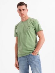 Męski bawełniany t-shirt z nadrukiem i okrągłym dekoltem – zielony V4 OM-TSFP-0186 - XXL. Zielone t-shirty męskie Ombre Clothing, l, bez wzorów, z bawełny, bez kołnierzyka, bez ramiączek. W wyprzedaży za 39.99 zł.