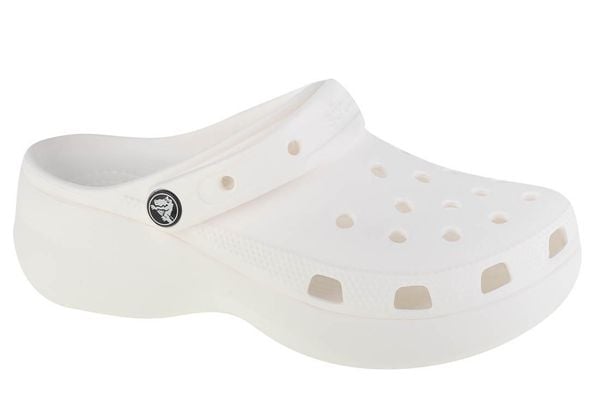 Klapki Crocs Model Classic Platform Clog W Kolor Biały. Białe klapki damskie Crocs, bez wzorów, z gumy, bez obcasa, bez zapięcia. Za 275.00 zł.