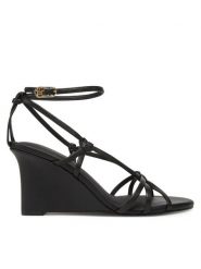 Tommy Hilfiger Sandały Leather Knots Wedge Sandal FW0FW08417 Czarny. Czarne sandały damskie Tommy Hilfiger, bez wzorów, ze skóry, bez obcasa, na koturnie, bez zapięcia. Za 369.99 zł.