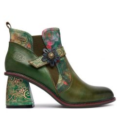 Botki Laura Vita. Zielone botki damskie Laura Vita, bez wzorów, bez obcasa, na słupku, bez zapięcia. Za 599.99 zł.