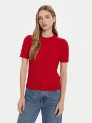 Tommy Hilfiger Sweter WW0WW45656 Czerwony Regular Fit. Czerwone swetry nierozpinane damskie Tommy Hilfiger, xs, bez wzorów, z bawełny, bez kołnierzyka, bez ramiączek. Za 359.99 zł.