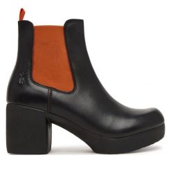 Botki Fly London. Czarne botki damskie Fly London, bez wzorów, bez obcasa, na słupku, bez zapięcia. Za 794.99 zł.