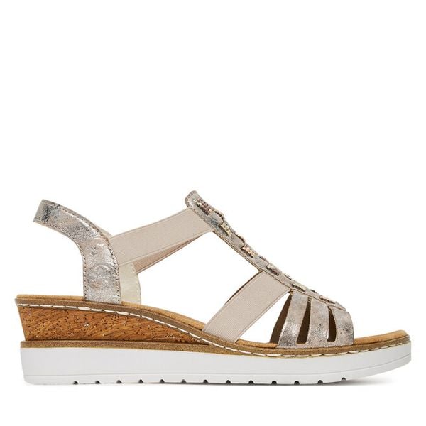 Sandały Rieker. Szare sandały damskie Rieker, bez wzorów, bez obcasa, na koturnie, bez zapięcia. Za 259.99 zł.