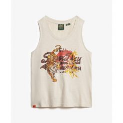 Damski tank top Superdry Vintage Logo Tokyo. Brązowe topy damskie Superdry, bez wzorów, vintage, bez kołnierzyka, bez ramiączek. W wyprzedaży za 144.55 zł.