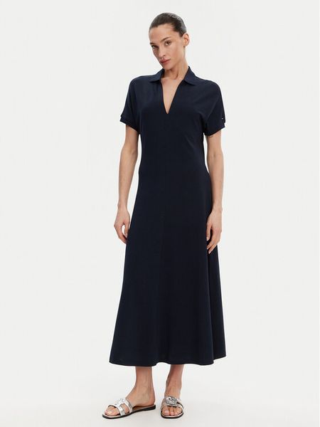 Tommy Hilfiger Sukienka codzienna WW0WW44514 Granatowy Regular Fit. Niebieskie sukienki damskie Tommy Hilfiger, na co dzień, m, bez wzorów, z bawełny, bez kołnierzyka, bez ramiączek, proste. Za 349.99 zł.