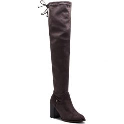 Muszkieterki BIG STAR - BB274530 Grey. Szare kozaki damskie BIG STAR, bez wzorów, z materiału, przed kolano, bez obcasa, na obcasie, bez zapięcia. W wyprzedaży za 179.00 zł.