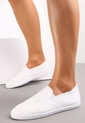 Białe Wsuwane Tenisówki Materiałowe Jaylisa. Białe trampki i tenisówki damskie Renee, bez wzorów, z materiału, bez zapięcia. Za 39.99 zł.
