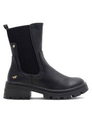 Mustang Botki 1469-501 Czarny. Czarne botki damskie Mustang, bez wzorów, z materiału, bez obcasa, na płaskiej podeszwie, bez zapięcia. Za 369.99 zł.