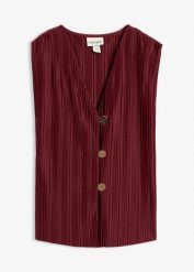 Top plisowany. Czerwone topy damskie bonprix, bez wzorów, eleganckie, bez kołnierzyka, bez ramiączek. Za 69.99 zł.