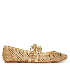 Baleriny Guess. Żółte balerinki damskie Guess, z aplikacjami, bez obcasa, bez zapięcia. Za 339.99 zł.