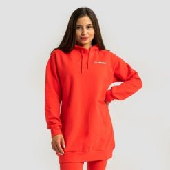 Bluza damska fitness z kapturem długa czerwona Limitless Longline. Czerwone bluzy damskie GYMBEAM, l, bez wzorów, z bawełny, sportowe, bez ramiączek, z kapturem. Za 127.90 zł.