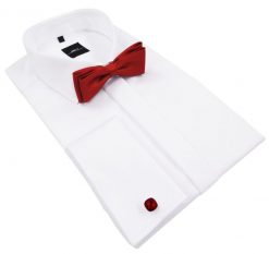 Biała koszula na spinki Mmer/ VILLARO 063-09. Białe koszule męskie Mmer / Villaro - Koszule męskie, m, bez wzorów, z bawełny, casualowe, bez kołnierzyka, bez ramiączek. W wyprzedaży za 198.00 zł.