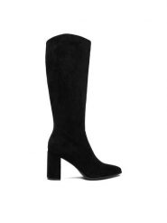 JENNY Kozaki CEO-R25SS05803 Czarny. Czarne kozaki damskie Jenny, bez wzorów, z materiału, bez obcasa, na słupku, bez zapięcia. Za 199.99 zł.