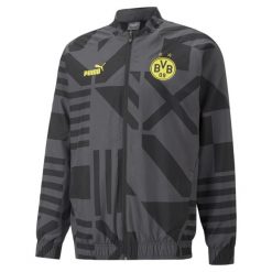Kurtka Prematch Borussia Dortmund 2022/23. Czarne kurtki męskie Puma, s, z aplikacjami, z materiału, bez kaptura. Za 205.70 zł.