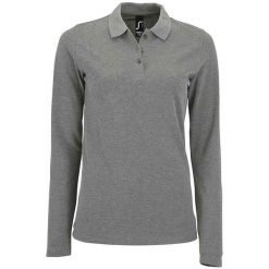 Damska Koszulka Polo Z Długim Rękawem Perfect Melange Pique. Szare bluzki damskie SOL'S, xl, bez wzorów, sportowe, bez kołnierzyka, bez ramiączek. Za 99.99 zł.