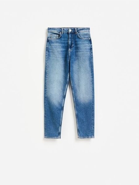 Jeansy mom slim - granatowy. Niebieskie jeansy damskie Reserved, bez wzorów, z bawełny. Za 139.99 zł.